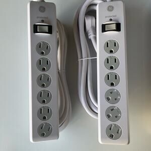 GE 6-Outlet Surge Protector, 2 Pack, 10 Ft Extension Cord, Power Strip, White